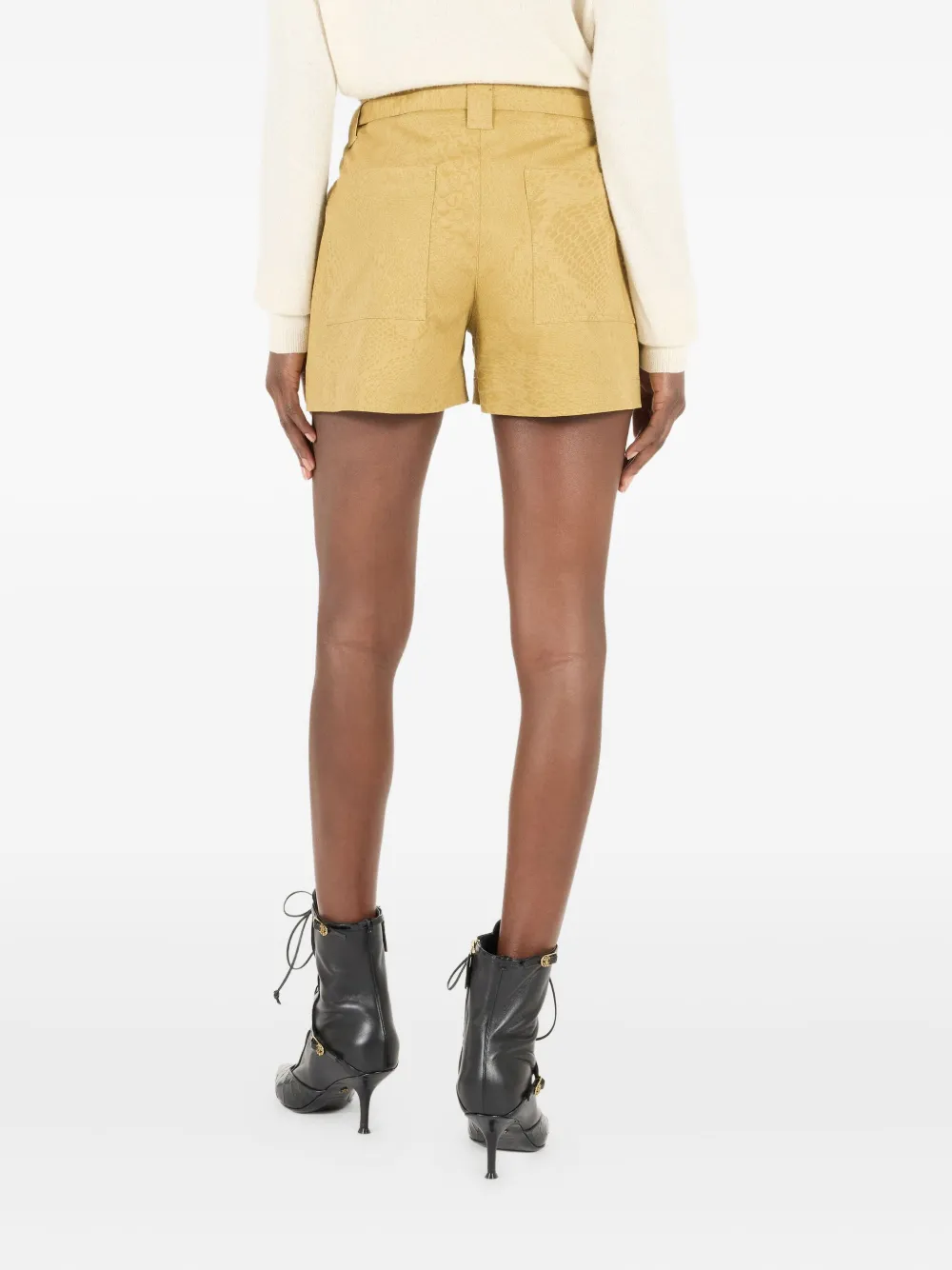 Roberto Cavalli Shorts met ceintuur en pythonprint Beige