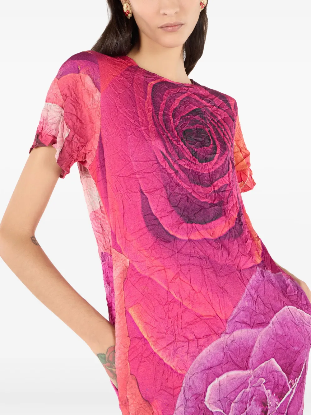 Shop Roberto Cavalli Rose-print Mini Dress In Rosa