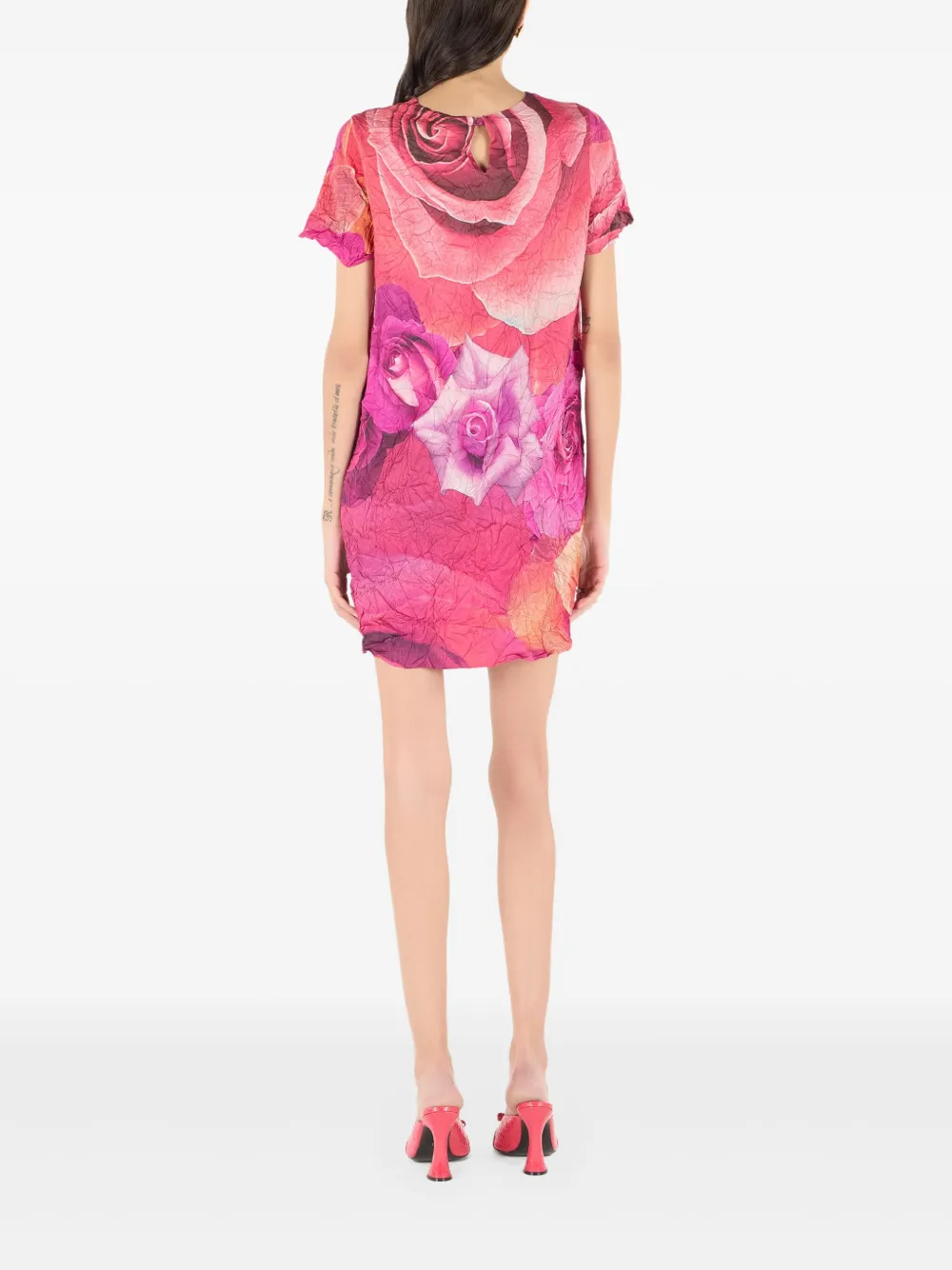 ROBERTO CAVALLI ROSE-PRINT MINI DRESS
