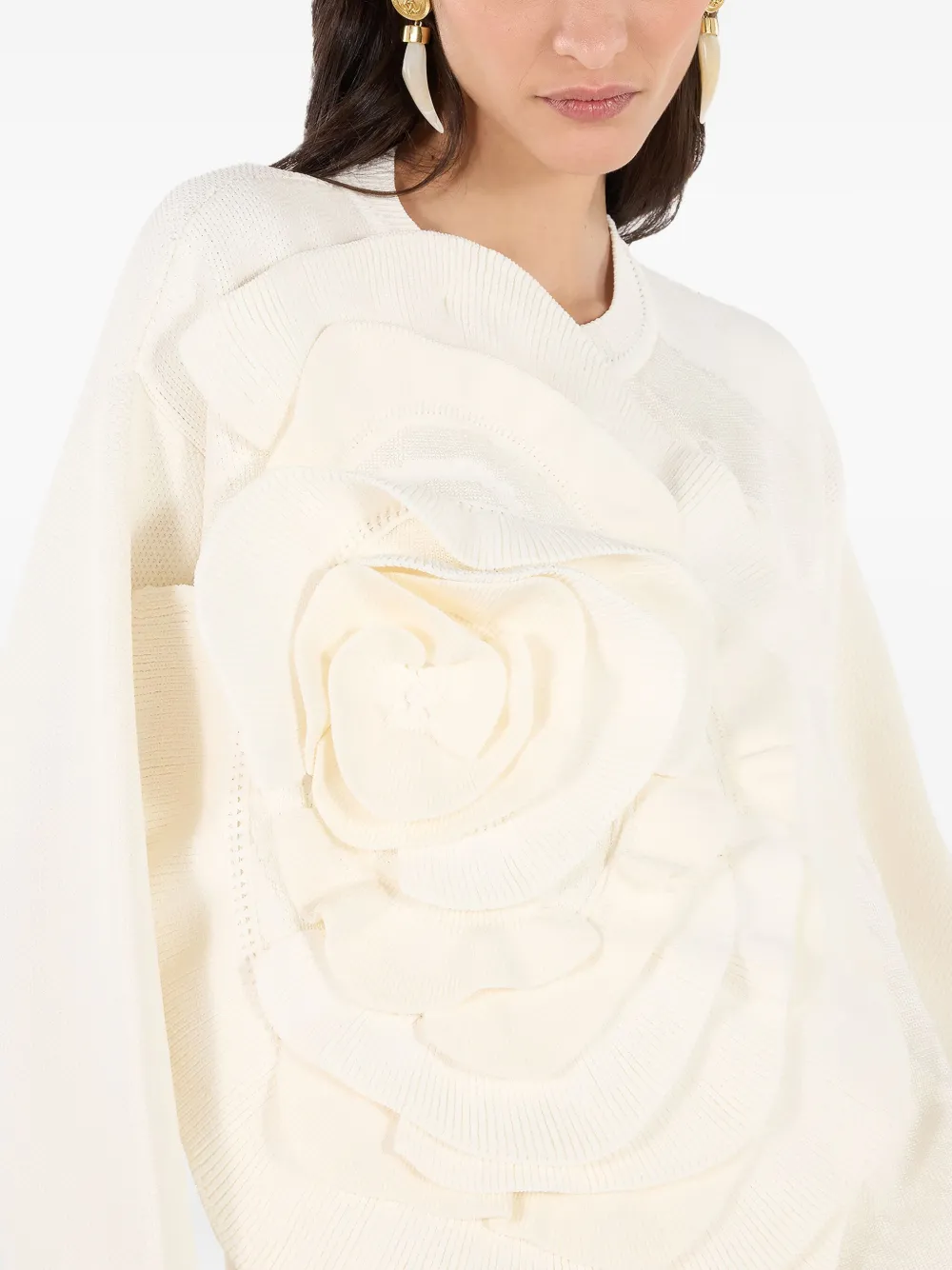 Roberto Cavalli 3d Floral-detail Sweater In Neutrals