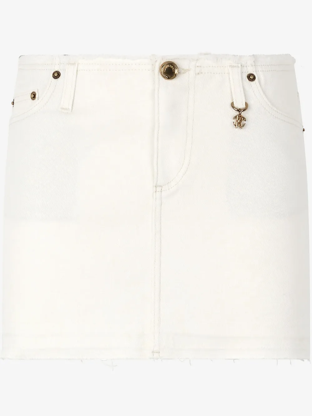 Roberto Cavalli Frayed Denim Miniskirt In Neutrals