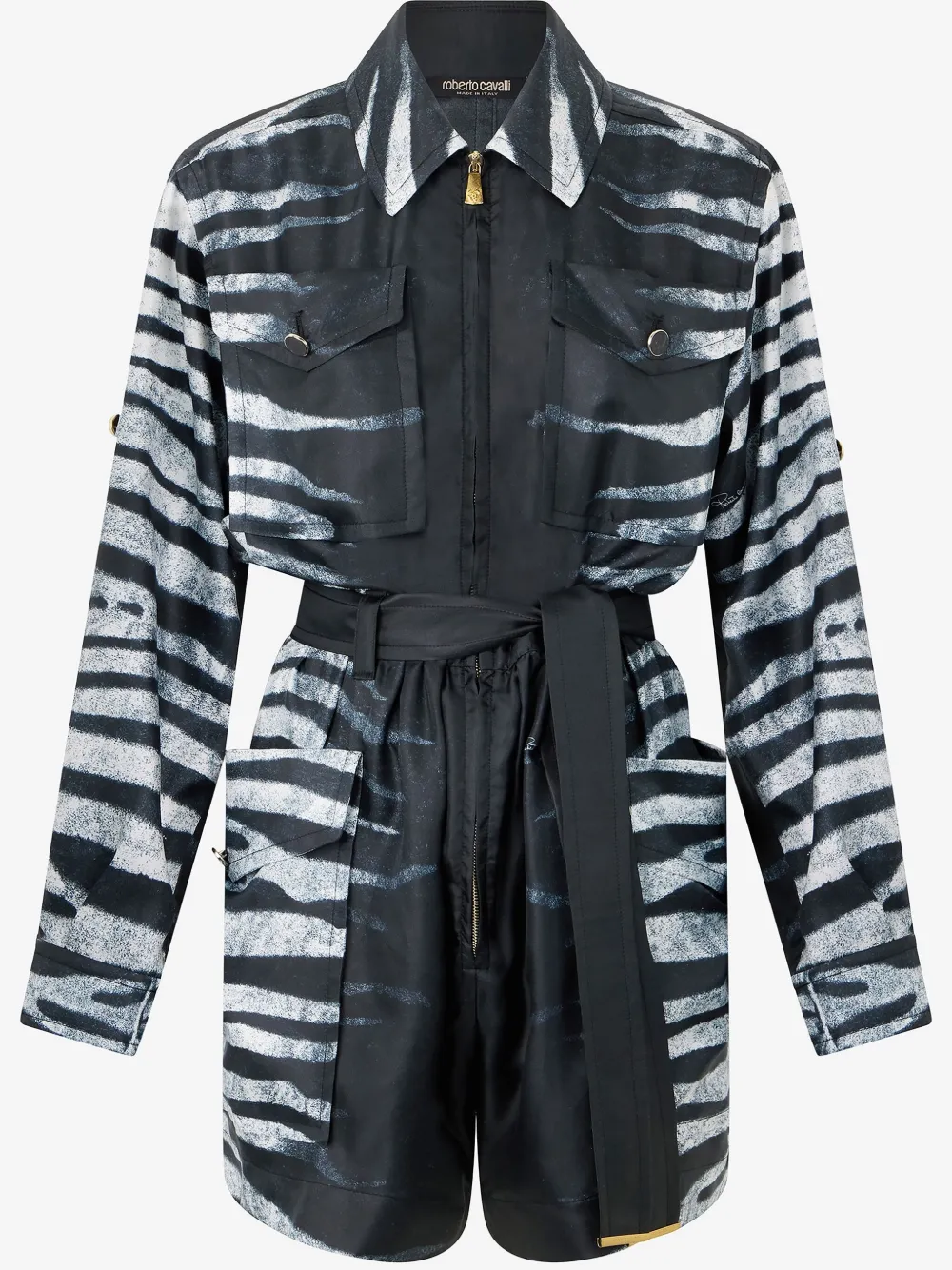 Roberto Cavalli Zebra-print Jumpsuit In Black
