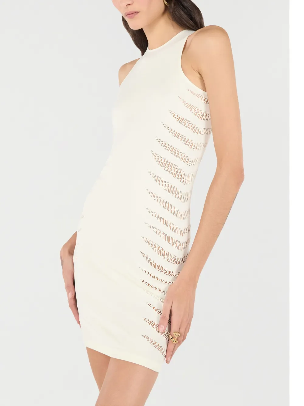 Shop Roberto Cavalli Ripped-effect Mini Dress In White