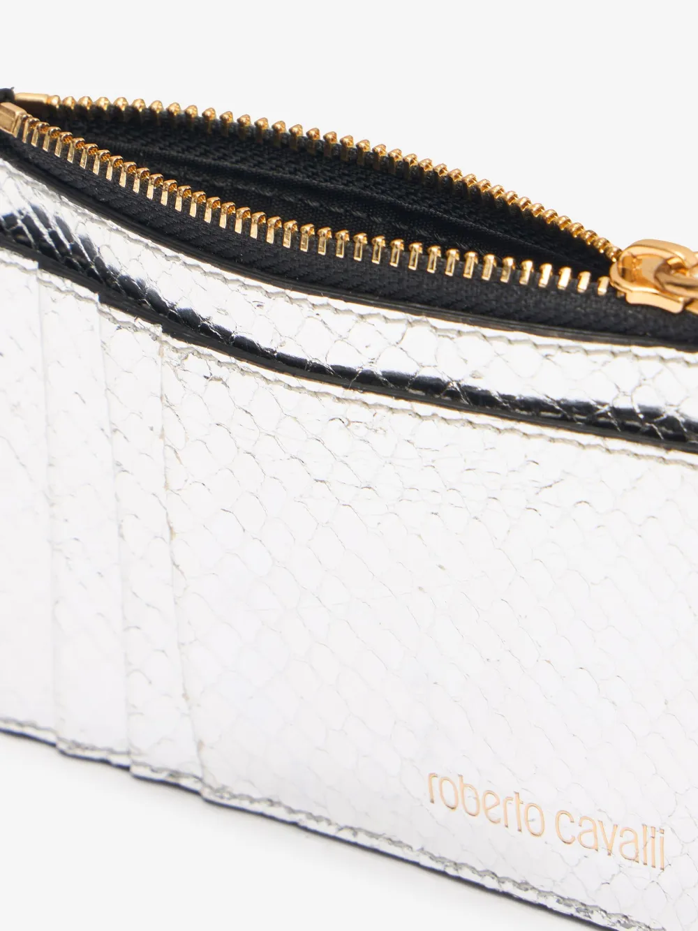 Roberto Cavalli Metallic leren pasjeshouder Zilver