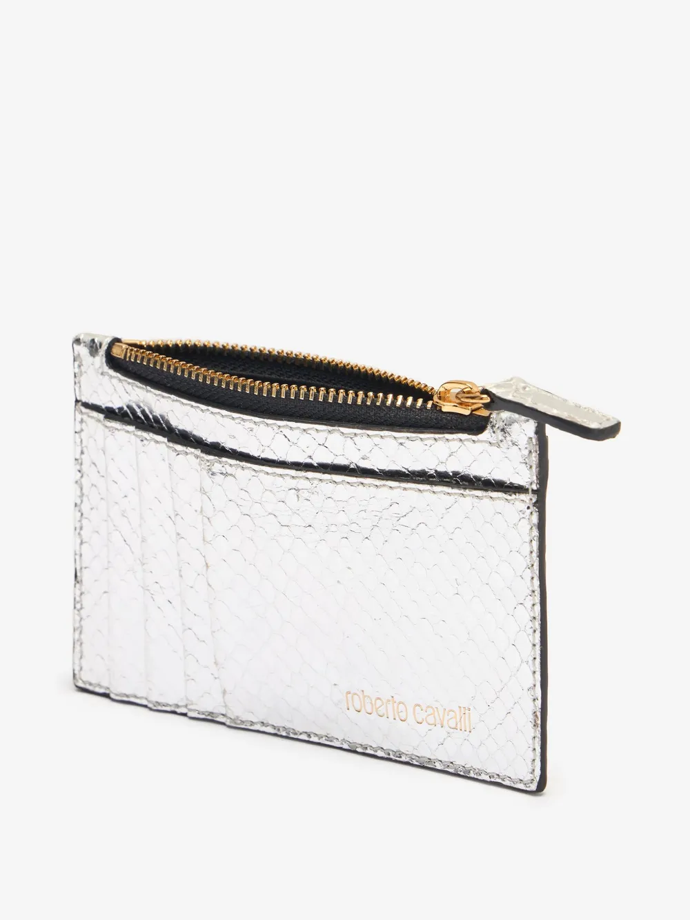 Roberto Cavalli Metallic leren pasjeshouder Zilver
