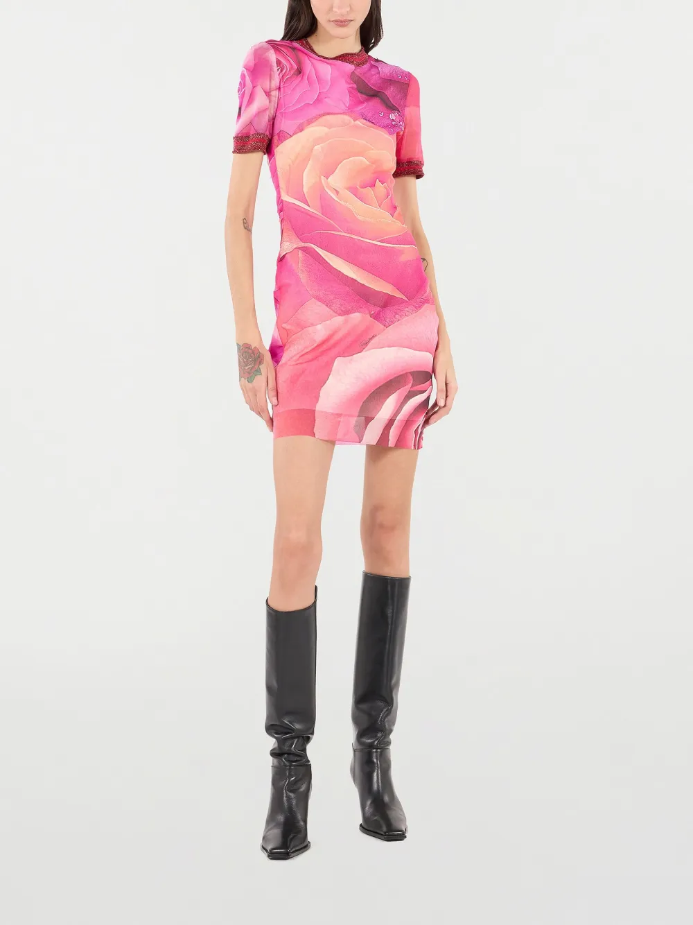 ROBERTO CAVALLI ROSE-PRINT MINI DRESS