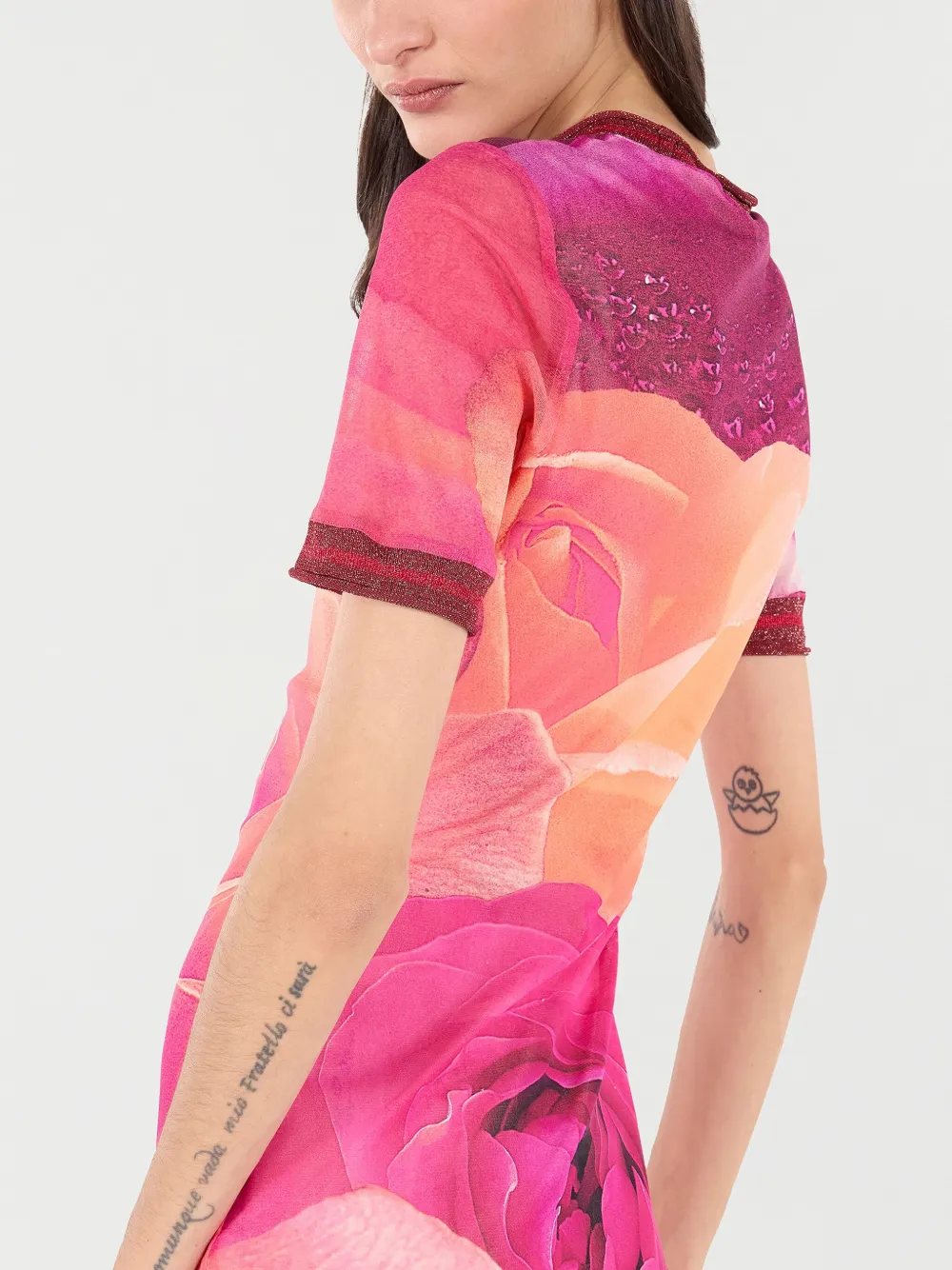 Shop Roberto Cavalli Rose-print Mini Dress In Pink