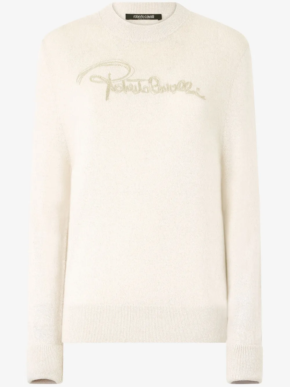 Roberto Cavalli Sweater With Embroidered Logo In Neutrals