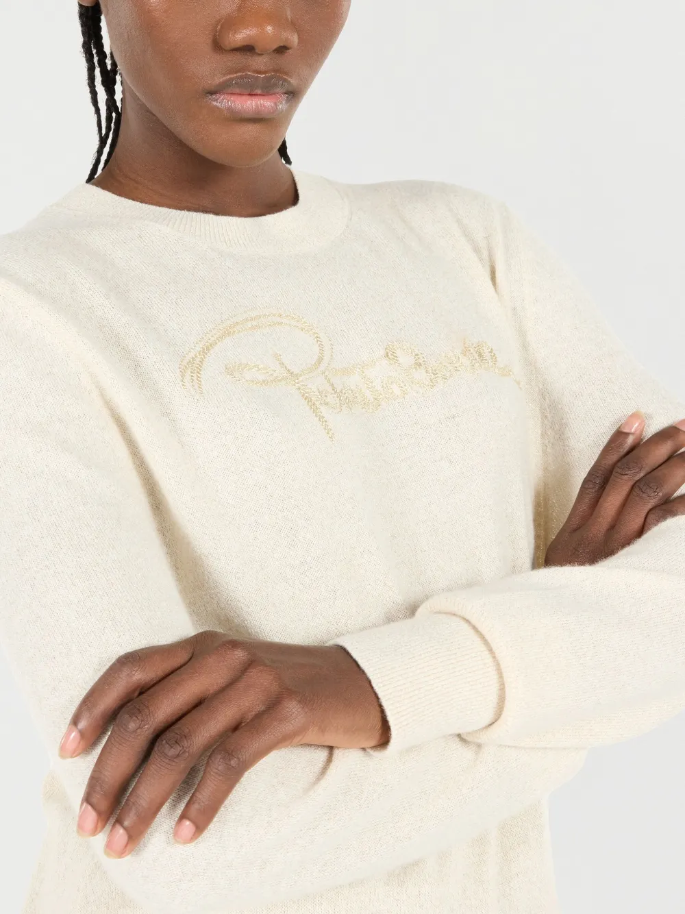 Roberto Cavalli Gebreide pullover met logo Beige
