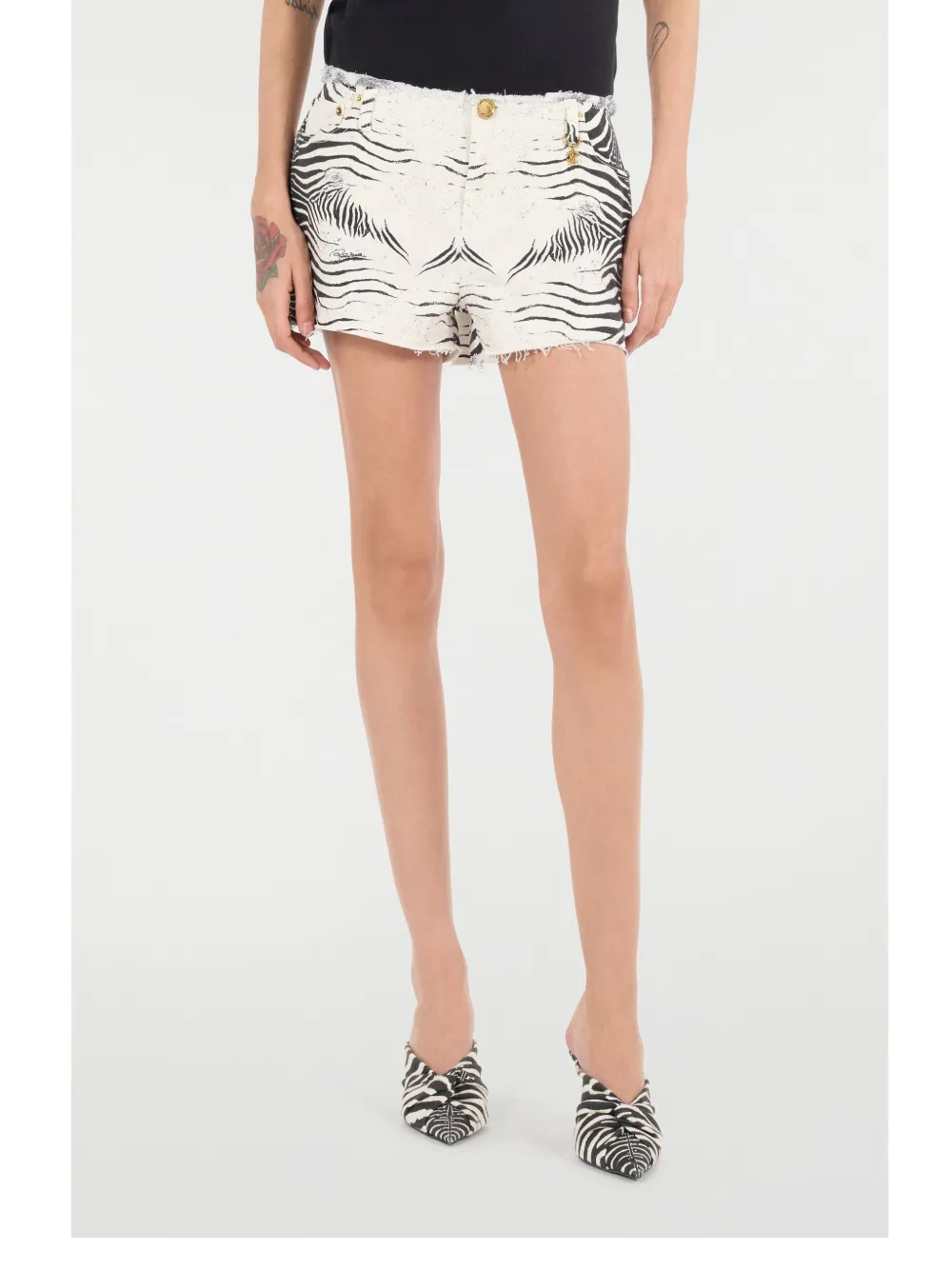 ROBERTO CAVALLI ZEBRA-PRINT DENIM SHORTS