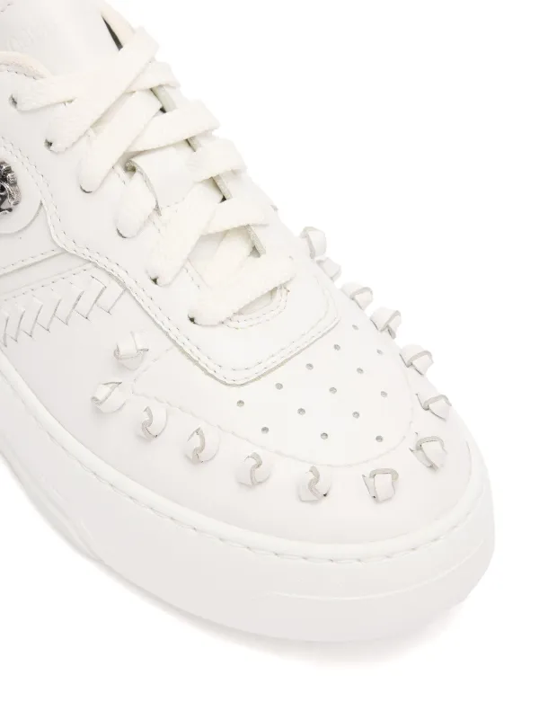 【Roberto Cavalli】 Mirrorレザースニーカー Roberto Cavalli Mirror Snake Leather Sneakers | White | FARFETCH