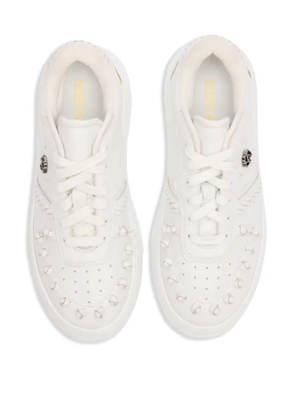 【Roberto Cavalli】 Mirrorレザースニーカー Roberto Cavalli Mirror Snake Leather Sneakers | White | FARFETCH