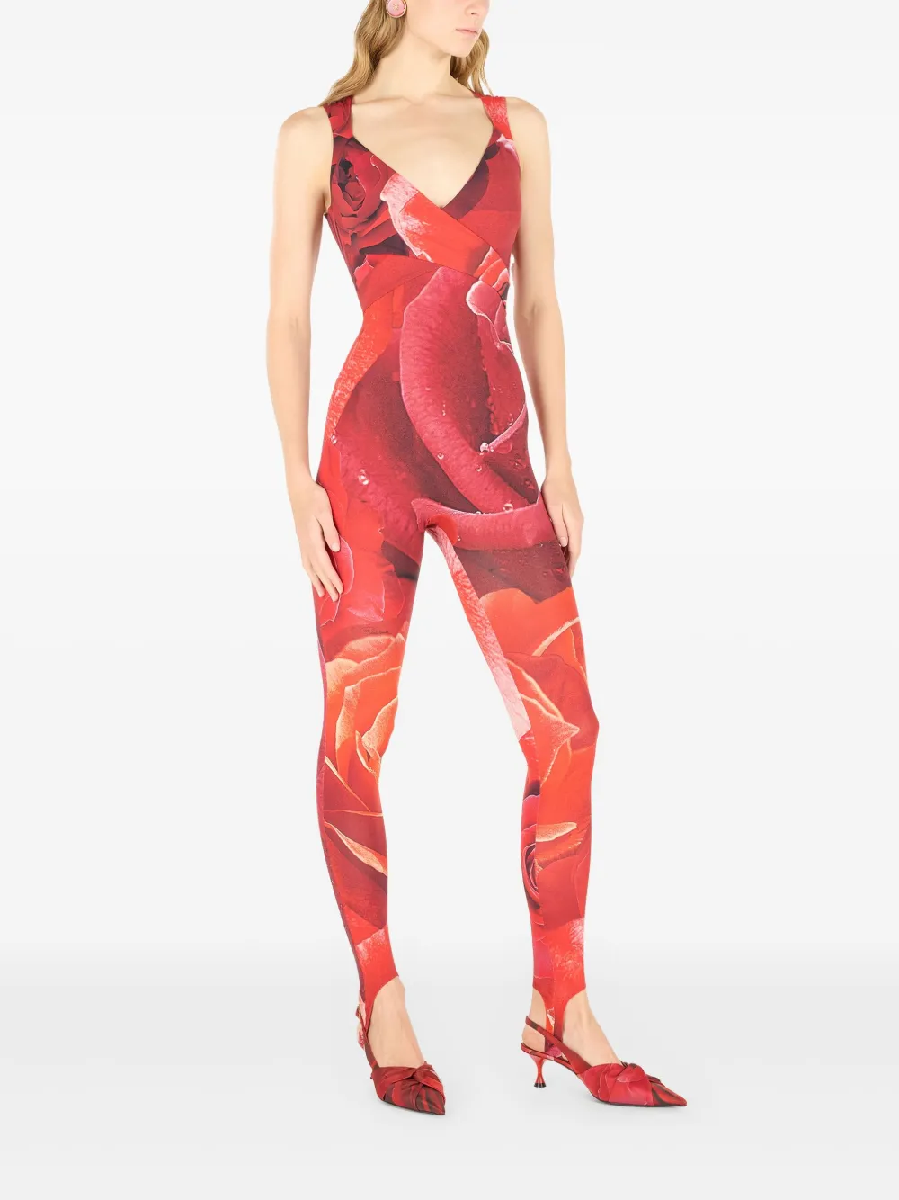 Roberto Cavalli Jumpsuit met roosprint Rood
