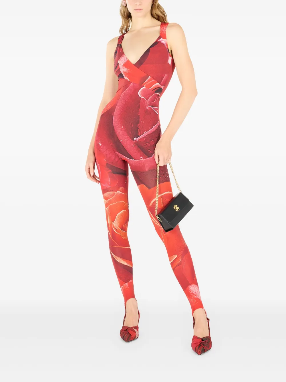 Roberto Cavalli Jumpsuit met roosprint - Rood