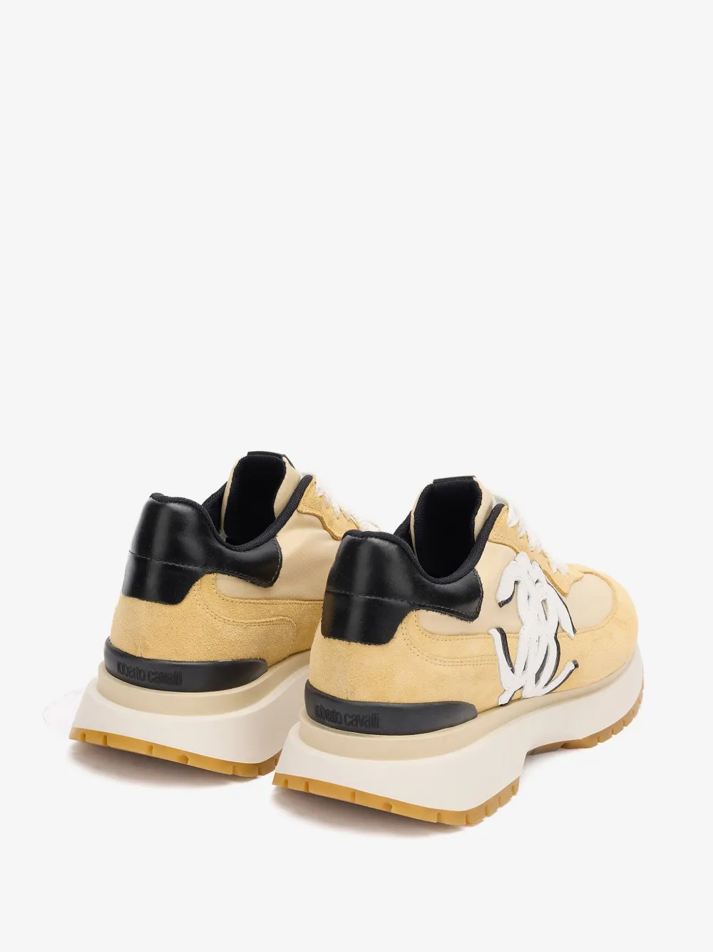 Shop Roberto Cavalli Leather-panelled Sneakers In Neutrals