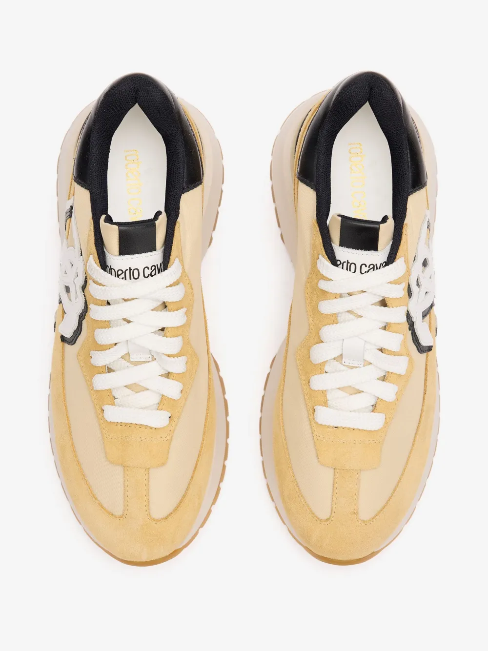 Shop Roberto Cavalli Leather-panelled Sneakers In Neutrals