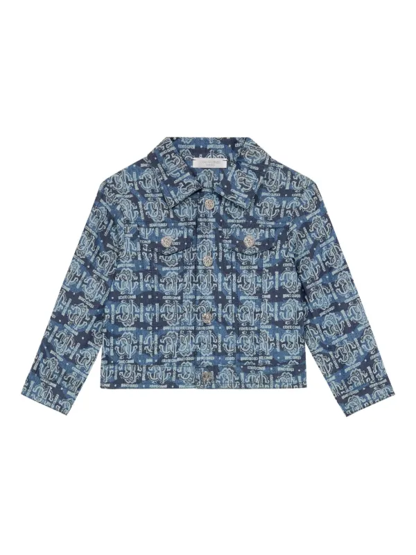 Roberto Cavalli Junior モノグラム デニムジャケット | ブルー Roberto Cavalli Junior モノグラム デニムジャケット | ブルー