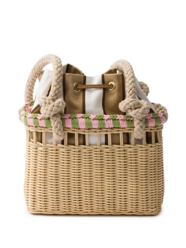 PRADA ウィッカー ミニバッグ Wicker mini-bag ★関税込 PRADA Wicker Calfskin Mini Pouch Naturale White 968089