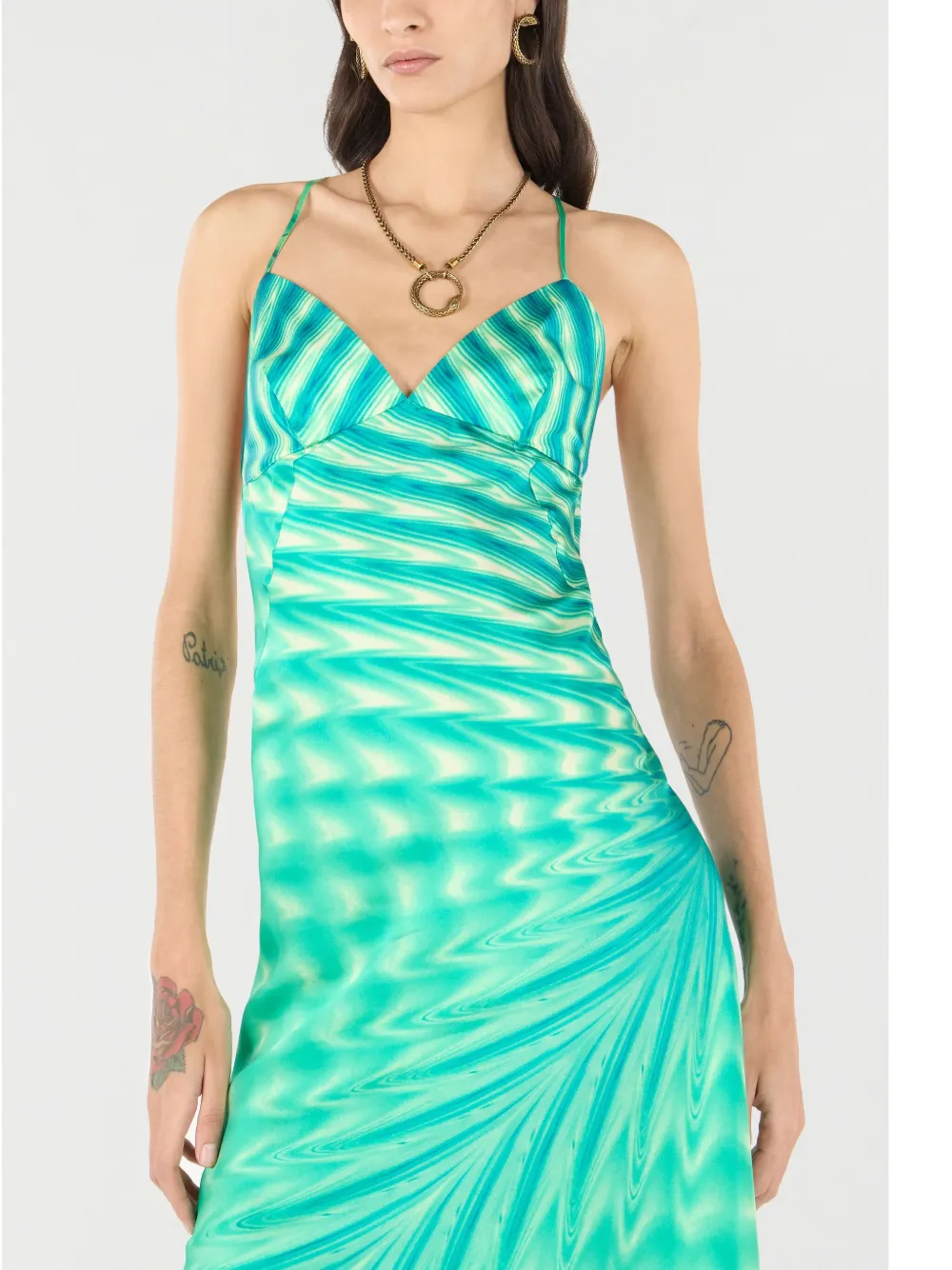 Roberto Cavalli Zijden midi-jurk Groen