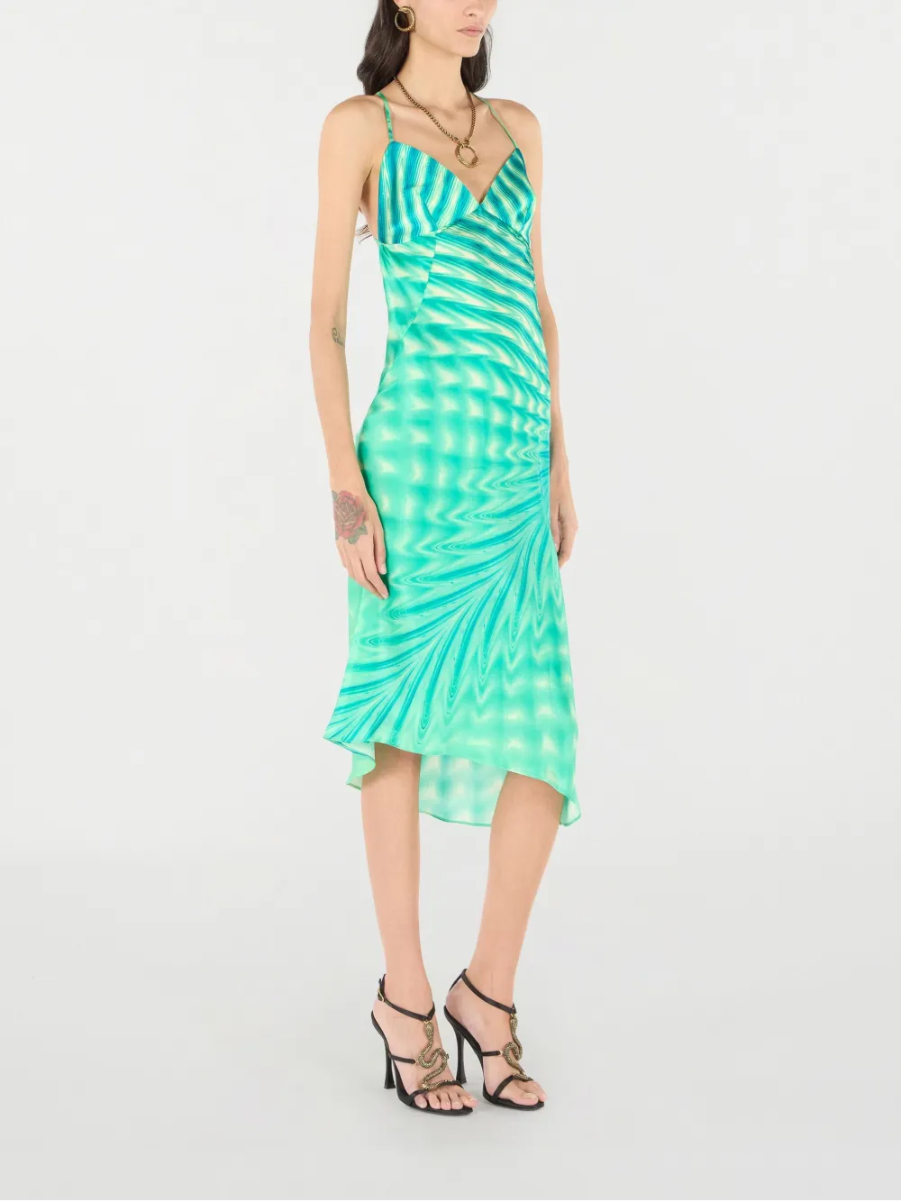 Roberto Cavalli Zijden midi-jurk Groen