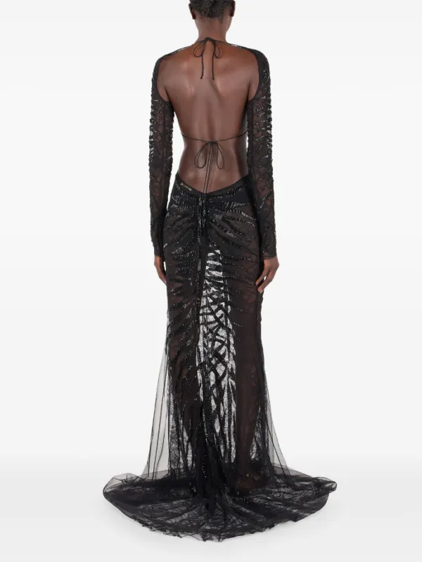 Roberto Cavalli Sheer tiger-print Evening Dress | Black | FARFETCH