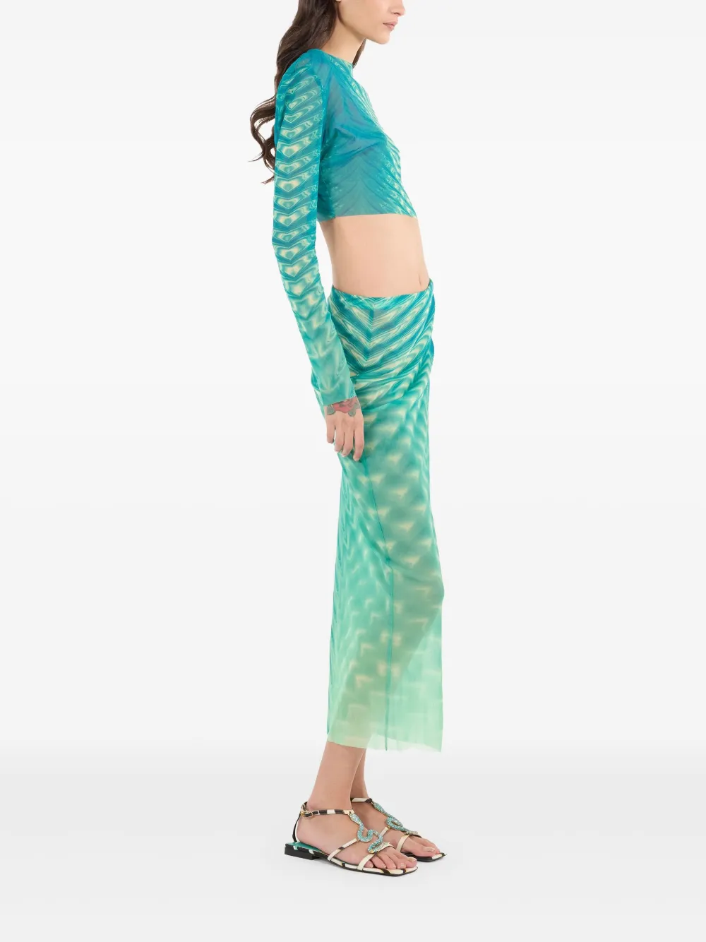 Roberto Cavalli Psychedelic Print Top And Skirt Set In Green