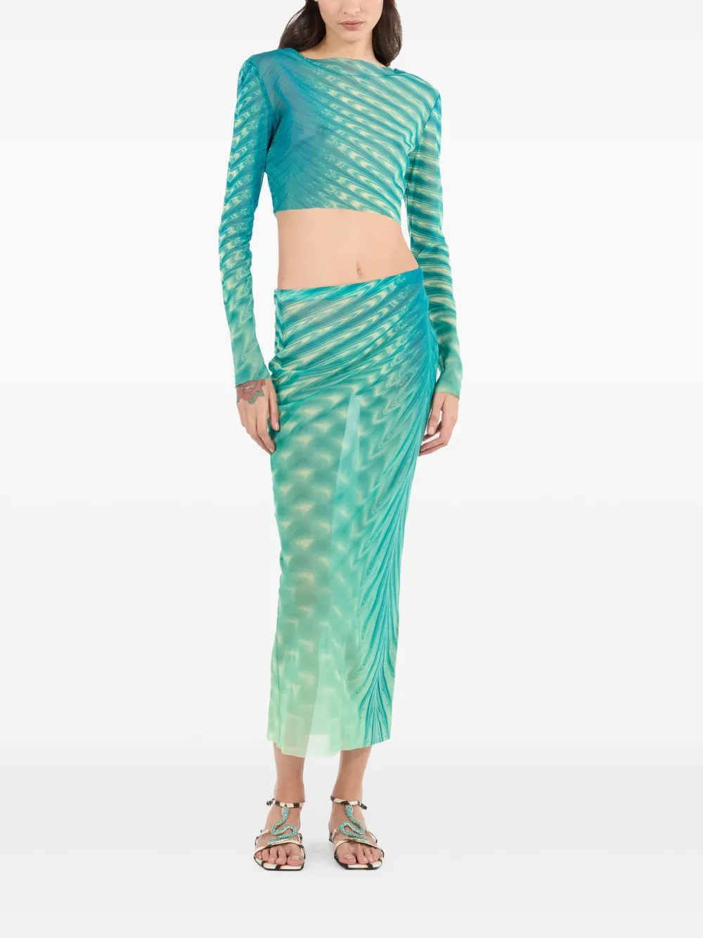 Roberto Cavalli Psychedelic Print Top And Skirt Set In Green