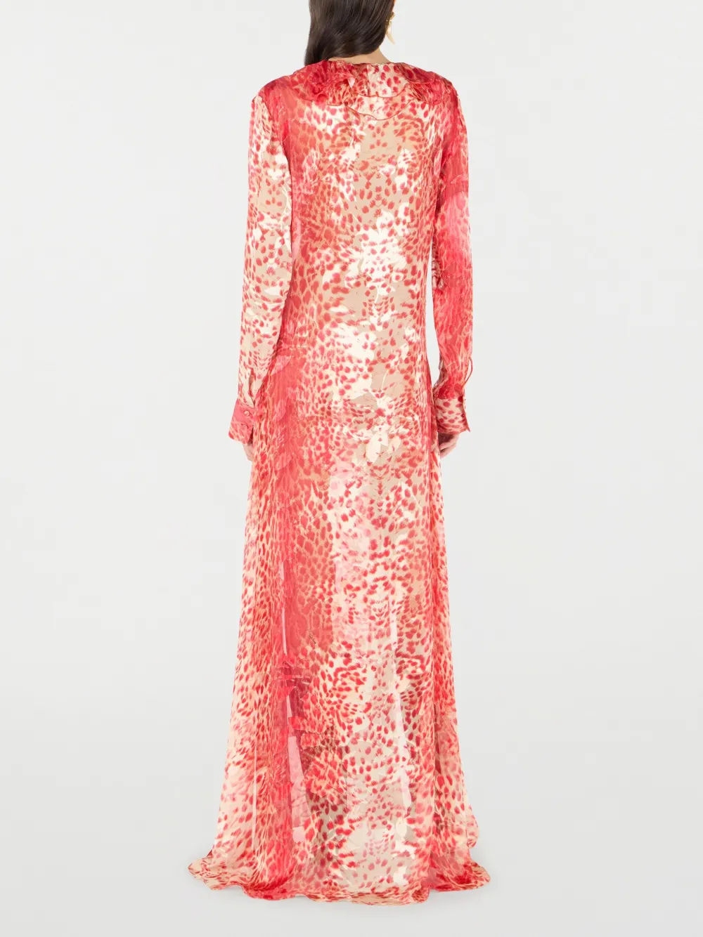 Roberto Cavalli Long Dress With Ruffle And Jaguar Skin Print In Red