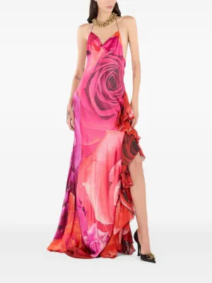 ワンピース ROBERTO CAVALLI GARDEN ROSE PRINT SILK ASYMMETRIC DRESS ROBERTO CAVALLI 2000 Floral Silk Asymmetric Dress (S-M