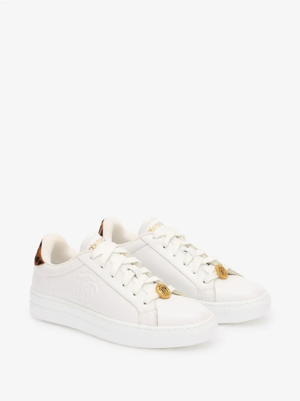 Roberto Cavalli Sneakers With Jaguar Skin Back In White