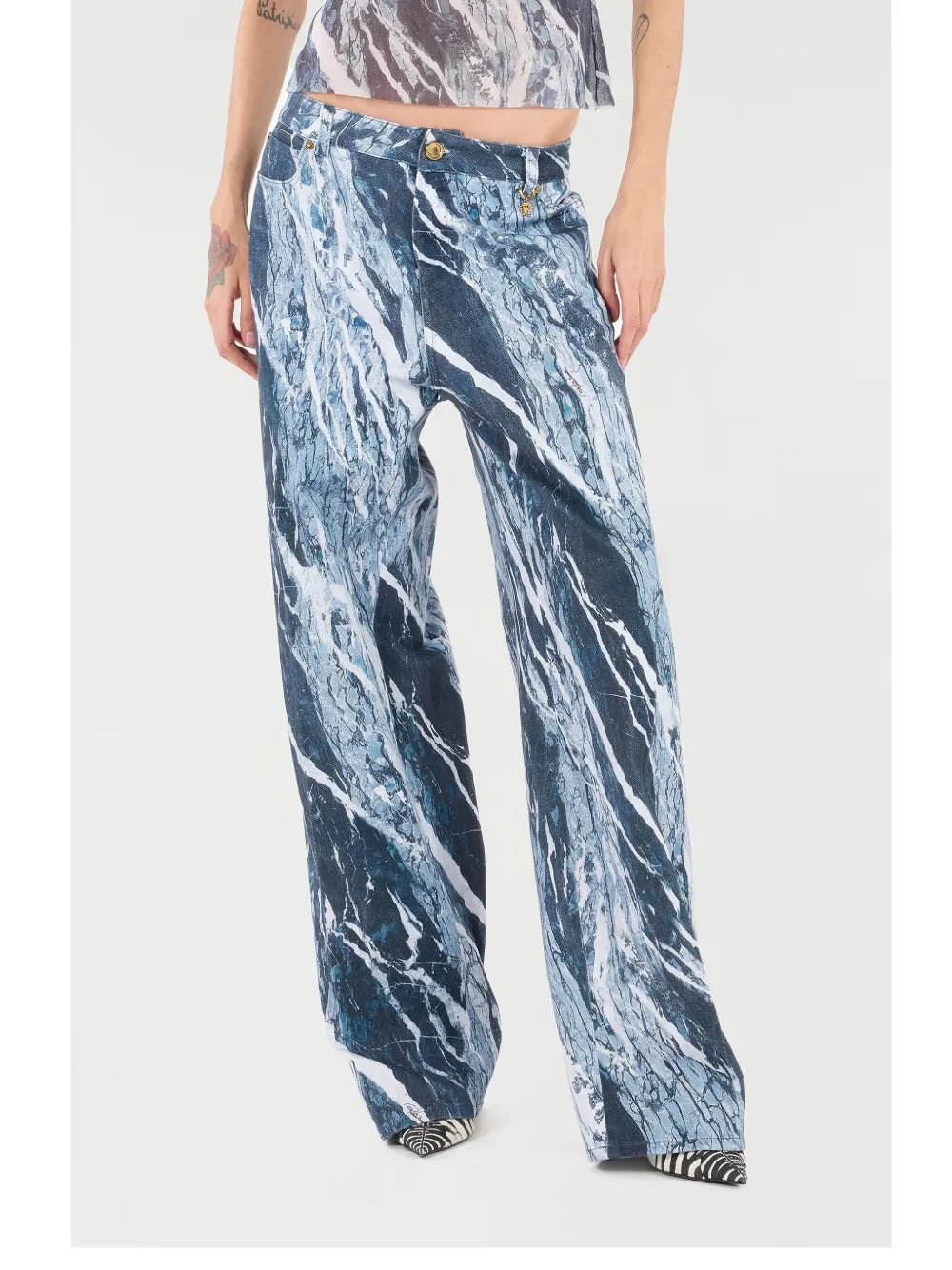 ROBERTO CAVALLI MARBLE-PRINT WIDE-LEG JEANS