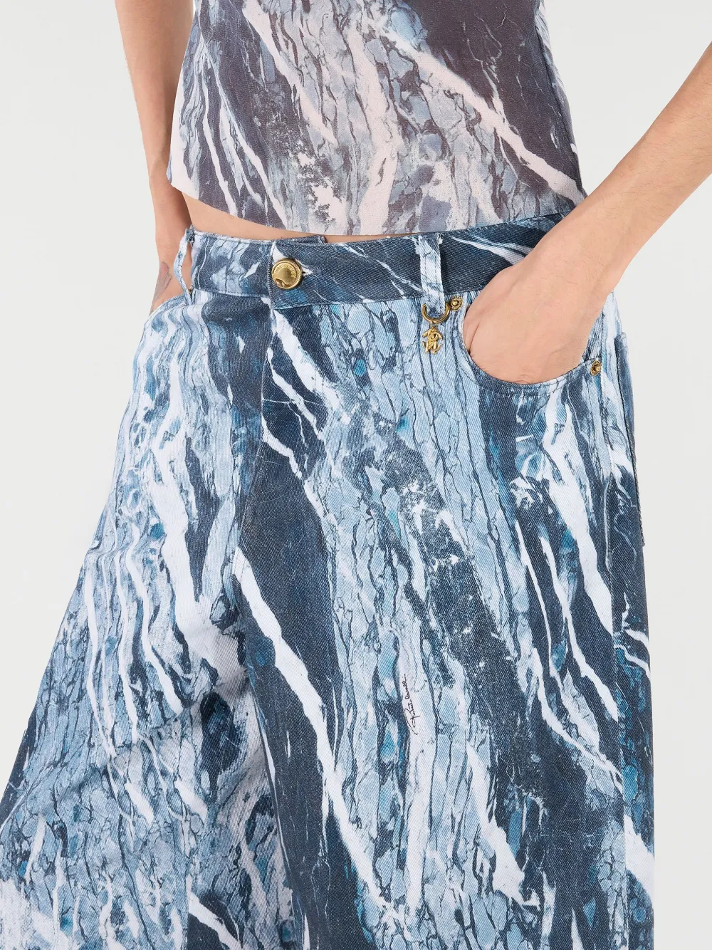 ROBERTO CAVALLI MARBLE-PRINT WIDE-LEG JEANS