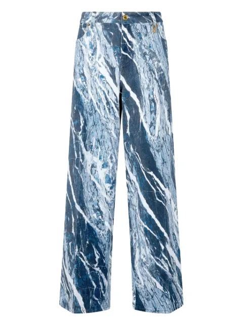 Roberto Cavalli marble-print wide-leg jeans