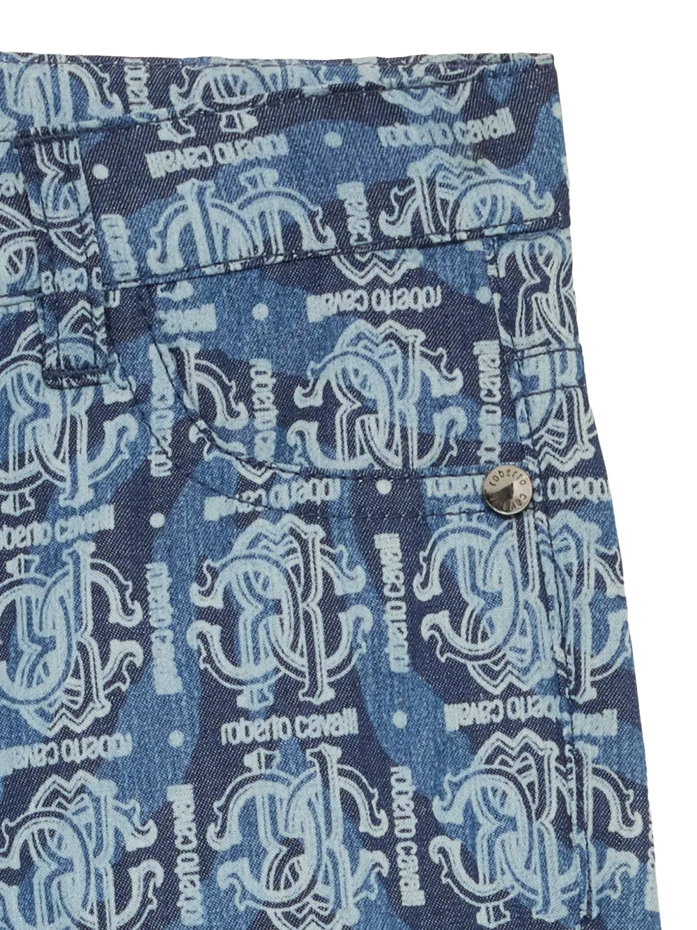  Roberto Cavalli Junior Monogram Denim Shorts - Blue 