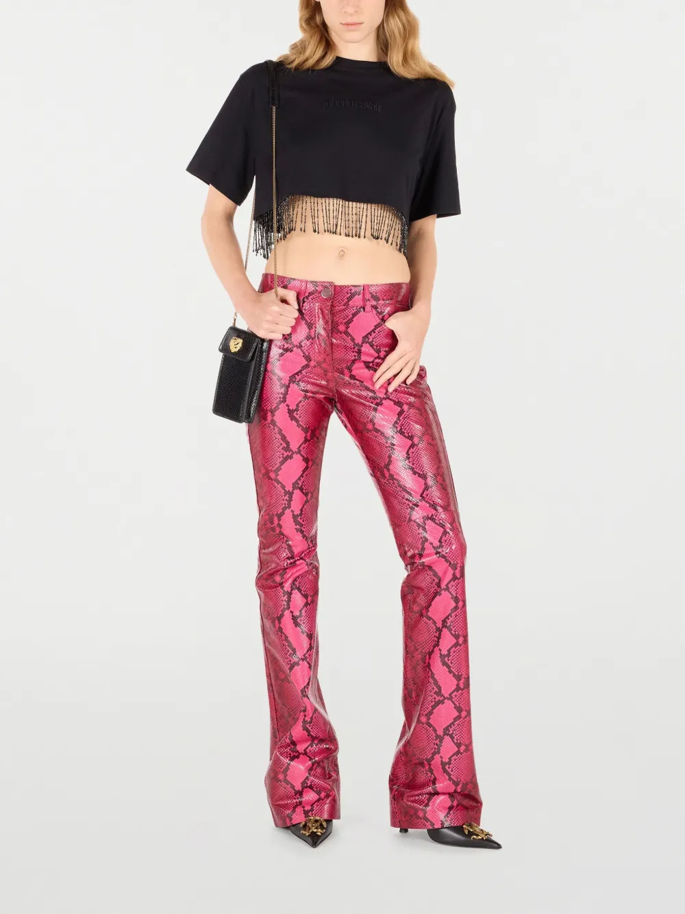 Roberto Cavalli Cropped top met franje - Zwart