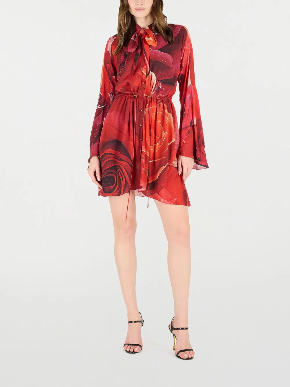ROBERTO CAVALLI ROSE-PRINT MINI DRESS