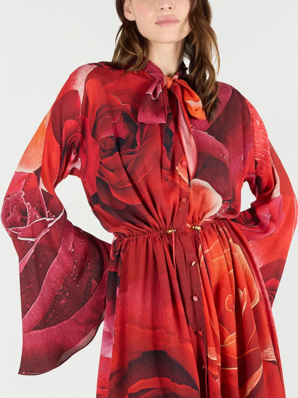 Shop Roberto Cavalli Rose-print Mini Dress In Red