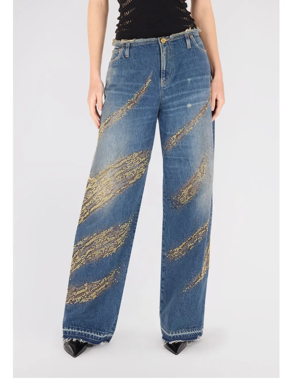 ROBERTO CAVALLI DISTRESSED WIDE-LEG JEANS