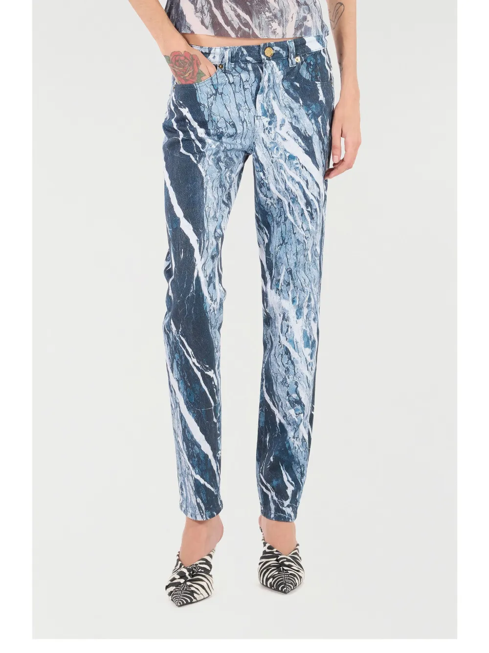 Roberto Cavalli Straight jeans met marmerprint Blauw