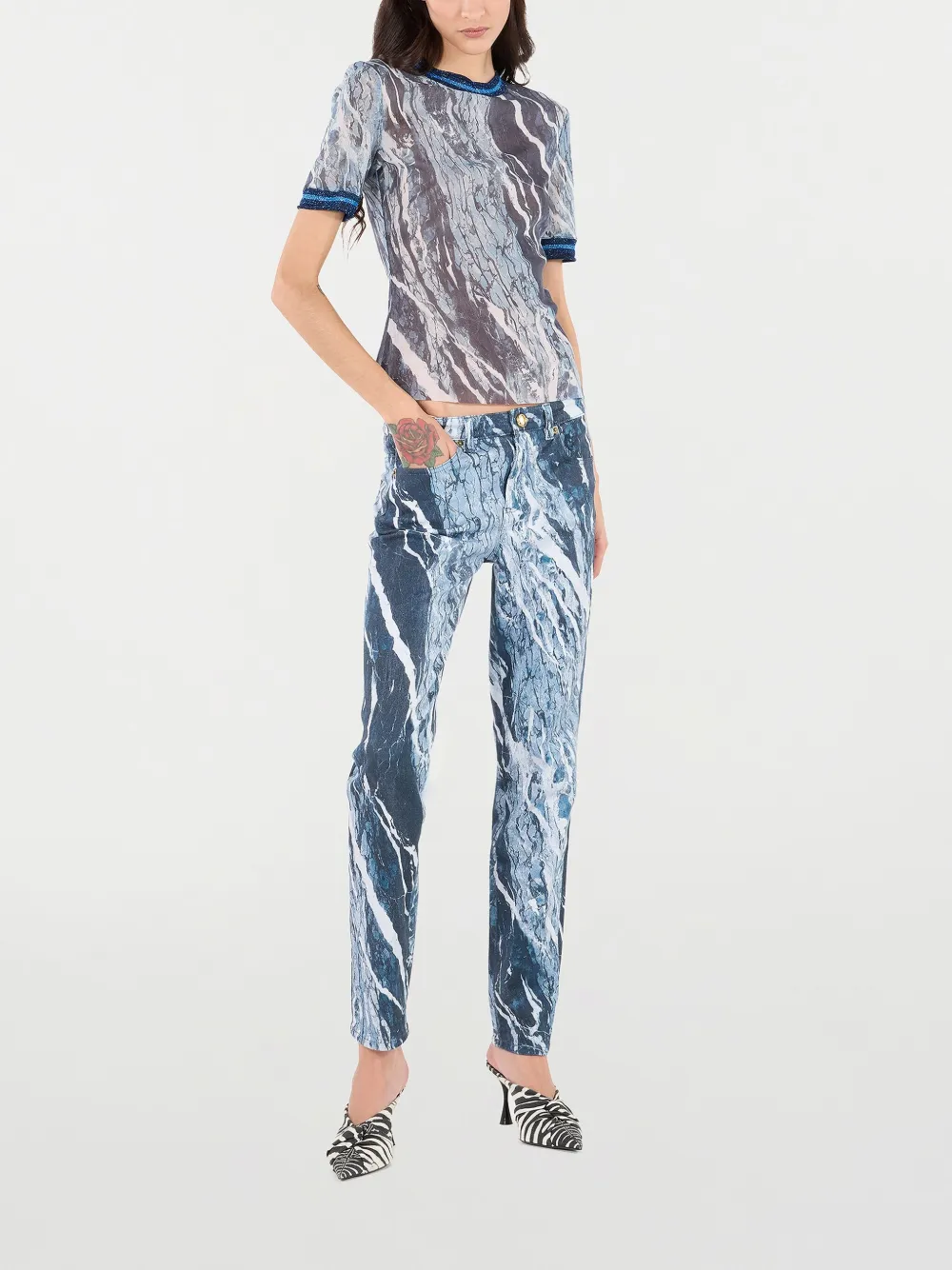 Roberto Cavalli Straight jeans met marmerprint - Blauw