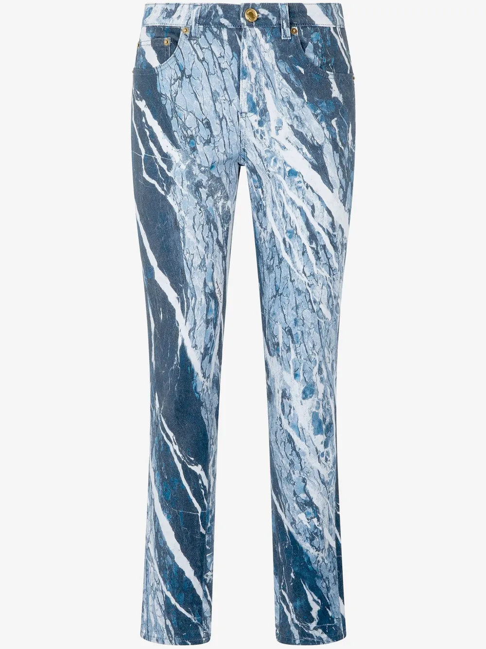 Roberto Cavalli Marble-print Straight-leg Jeans In Blue