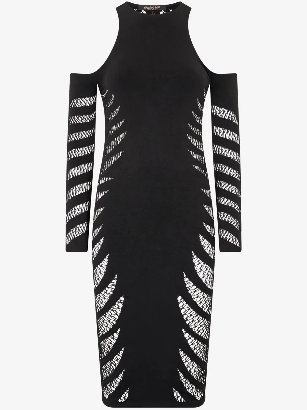 Roberto Cavalli Midi Dress With Perforated Pattern In Black