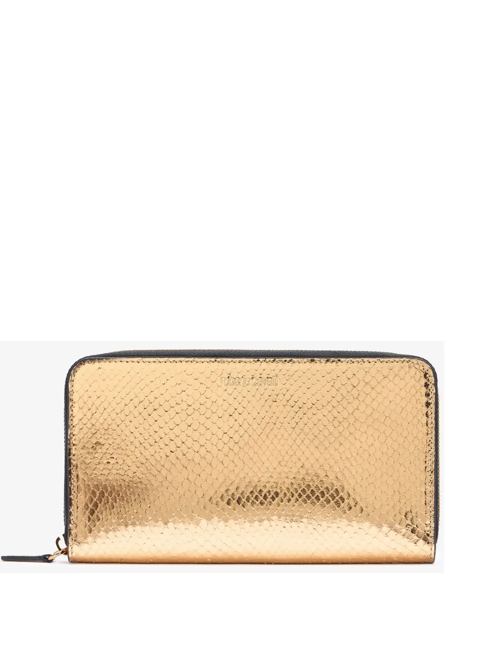 Roberto Cavalli Zip-around Wallet With Snake Print In Gold