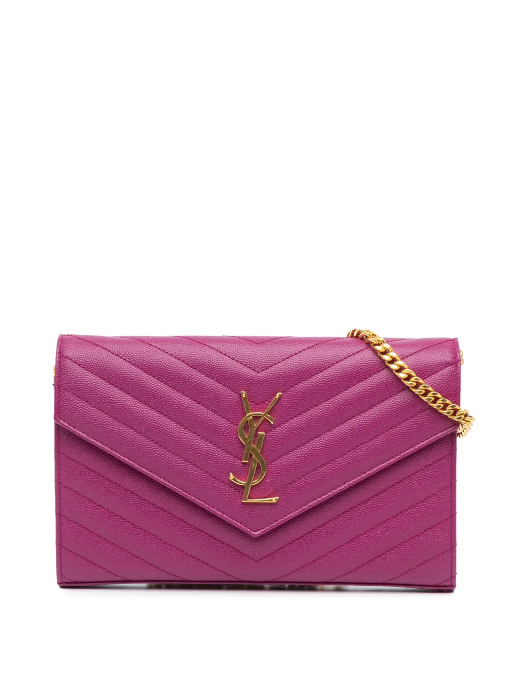 Saint Laurent Pre-Owned 2019 Grain De Poudre Chevron Monogram Envelope Chain Wallet crossbody bag | Purple | Image 1