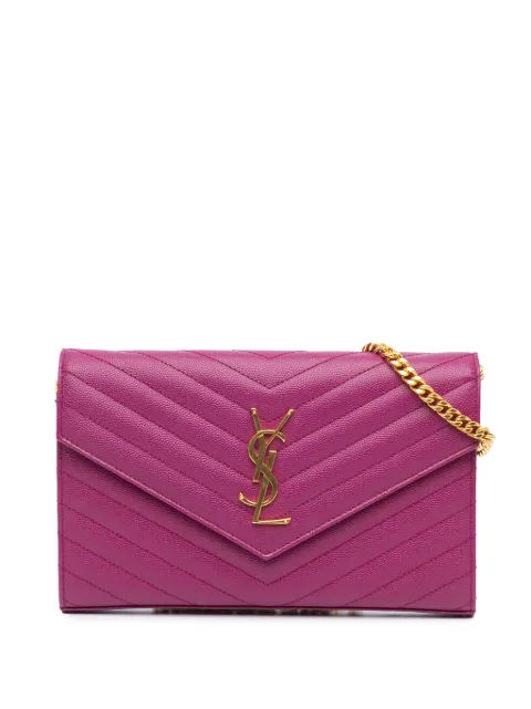 Saint Laurent Pre-Owned 2019 Grain De Poudre Chevron Monogram Envelope Chain Wallet crossbody bag