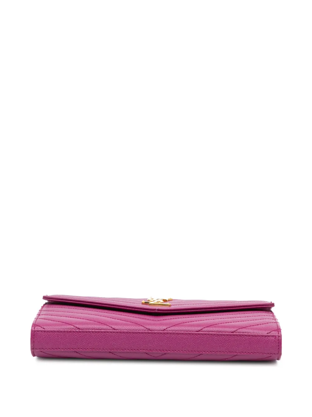 Pre-owned Saint Laurent 2019 Grain De Poudre Chevron Monogram Envelope Chain Wallet Crossbody Bag In Purple
