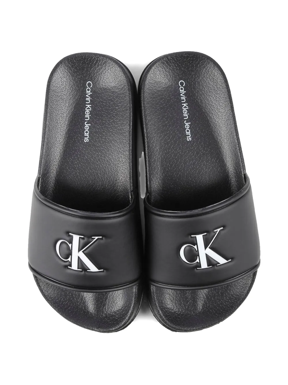 Calvin Klein Black Slippers For Kids With Logo In Black