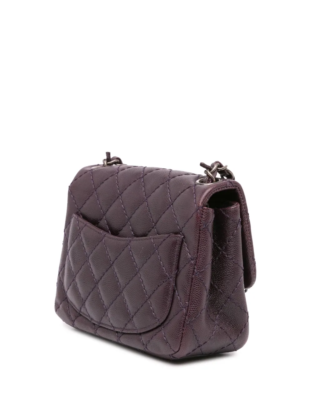 CHANEL Pre-Owned 2016-2017 kleine vierkante Classic Caviar Single Flap crossbodytas - Paars