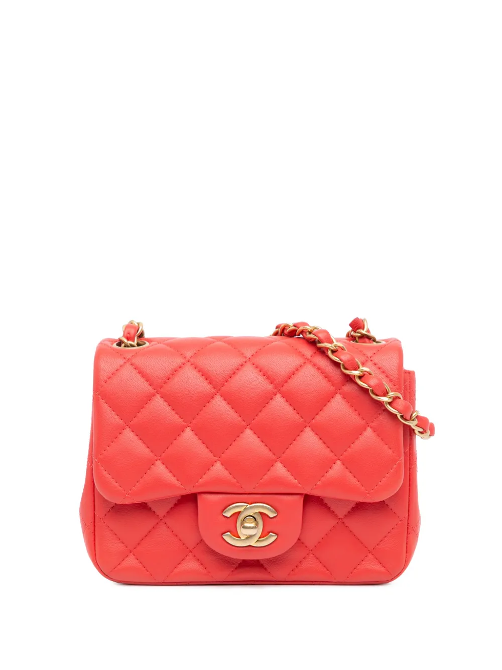 CHANEL Pre-Owned 2019 Mini Square Classic Lambskin Single Flap crossbody bag | Red | Image 1