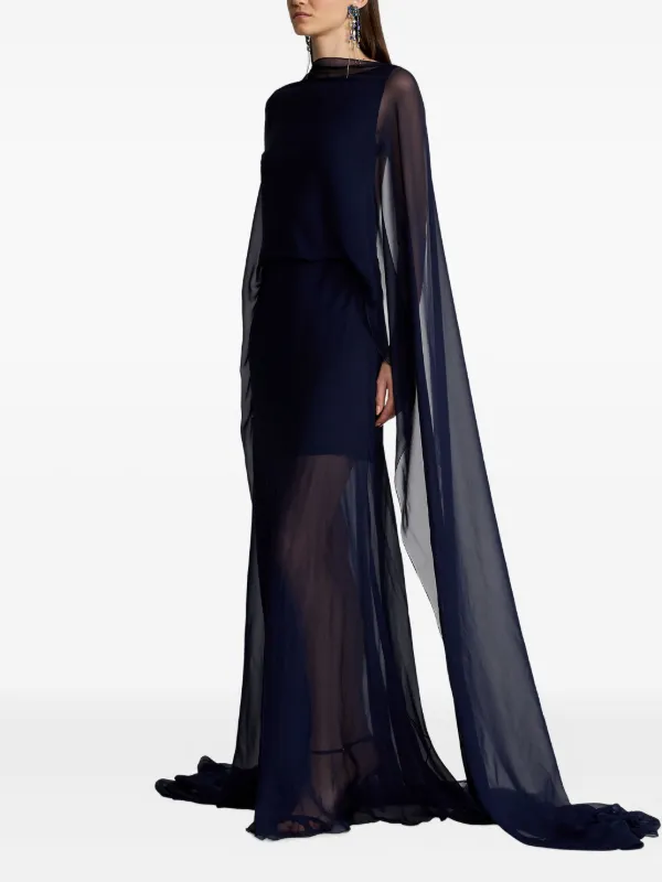Ralph Lauren Collection Sheer Cape Evening Gown Blue FARFETCH PH